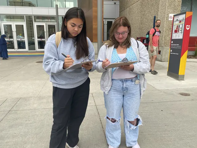 Volunteer speaking with residents while sharing Forever Canadian materials.